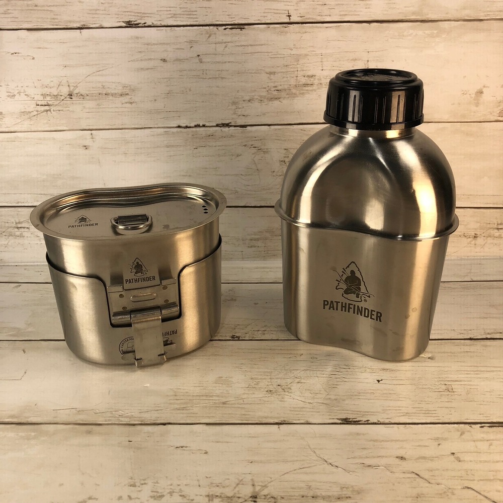 Pathfinder Stainless Steel Canteen Cooking Set 32oz Wide Mouth Nesting Cup Lid